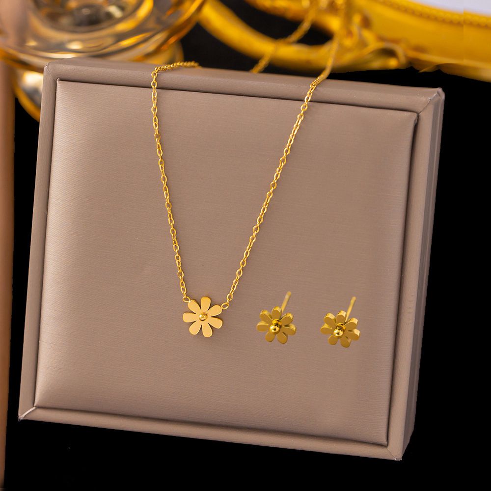 GOLD FLORAL STAINLESS STEEL JEWELRY SET