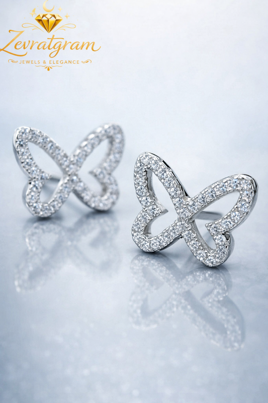 BUTTERFLY CRYSTAL PAVÉ STUD SILVER EARRINGS