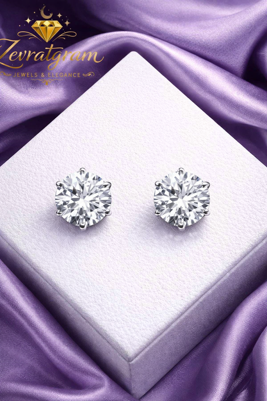SOLITAIRE ROUND CRYSTAL PRONG SET SILVER STUD EARRINGS