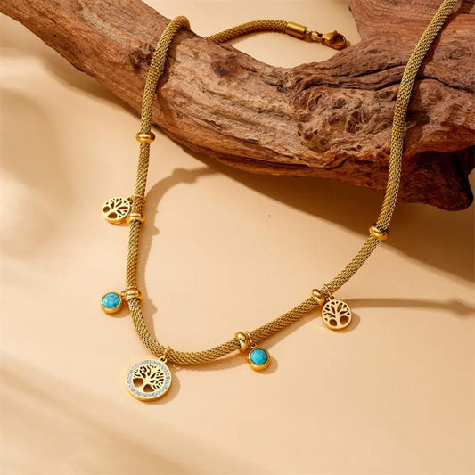 GOLD TREE OF LIFE & TURQUOISE NECKLACE