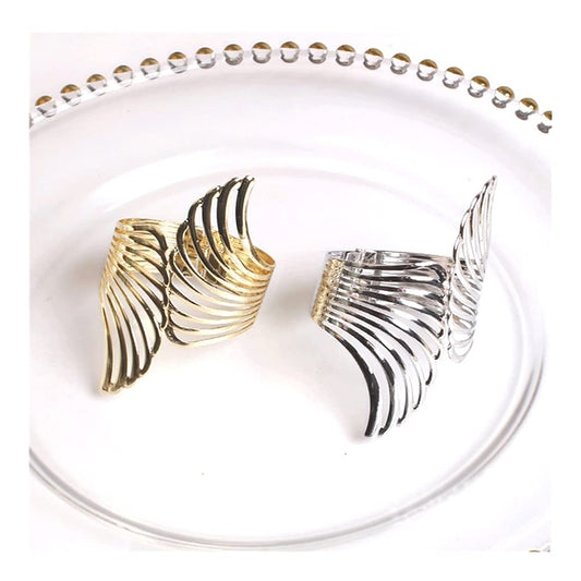 GOLD & SILVER ANGEL WING OPEN ADJUSTABLE STATEMENT RING