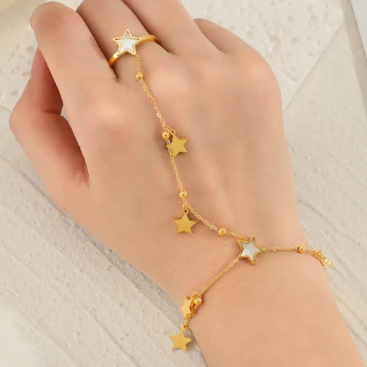 STAR CHARM HAND CHAIN SLAVE BRACELET RING GOLD