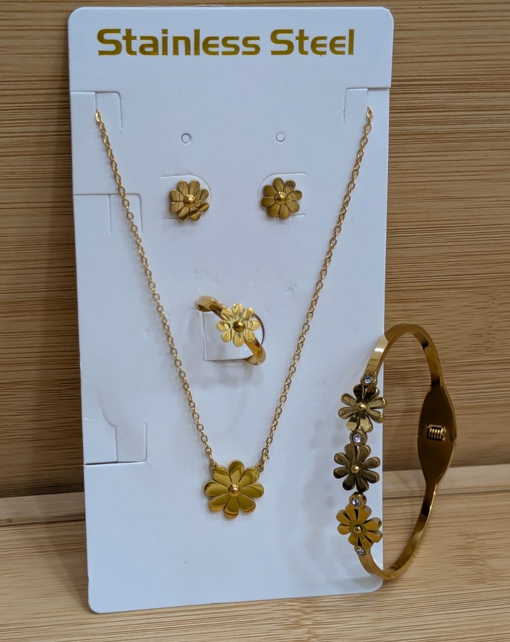 GOLD FLORAL STAINLESS STEEL JEWELRY SET