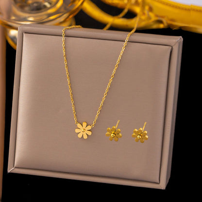 GOLD FLORAL STAINLESS STEEL JEWELRY SET