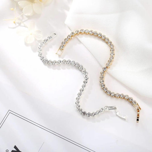 ROUND BEZEL CRYSTAL TENNIS BRACELET GOLD & SILVER